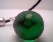 Genuine rare green beach sea glass marble pendant handmade necklace