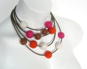 felt ball necklace, rubber jewelry, felt jewelry, felt necklace, spring fashion, tangerine orange, driftwood, cabaret pink, statement , bold