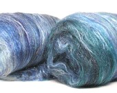 Super Sparkle Sock Batts  I'M BLUE 4.6 oz  Two Batts Green Turquoise Blue Local Merino, Milk Fiber, Firestar, Nylon, Angelina