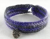 Purple and Grey Crochet Bracelet with Heart Charm