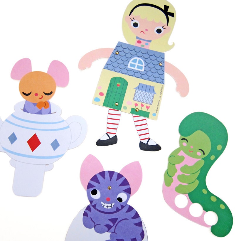 Alice in Wonderland Puppet Party Favors Printable Paper Craft PDF