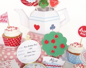 Alice in Wonderland Cupcake Tea Party Set Printable Paper Craft PDF