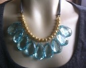 Aqua Briolette Bib Necklace Jersey Tie Stormy Seas Anthropologie Inspired Necklace