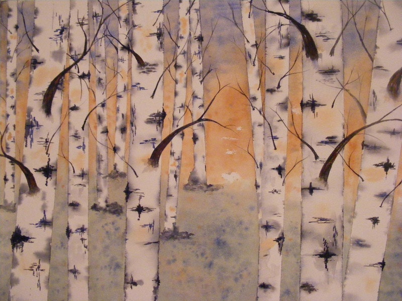 Simple Beauty-Birch Trees- Reproduction of Watercolor Painting