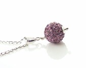 Bellflower Showstopper Necklace. Handmade Lavender Pave Crystal & Sterling Silver Pendant. Sparkly Lilac Purple Rhinestone Disco Ball
