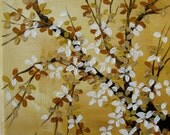 Blossoms on Ochre, an original mini oil painting by Jo Edwards