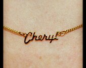 Cheryl - Vintage Gold Plated Cursive Name Plate Necklace - limited edition - the name game pendant