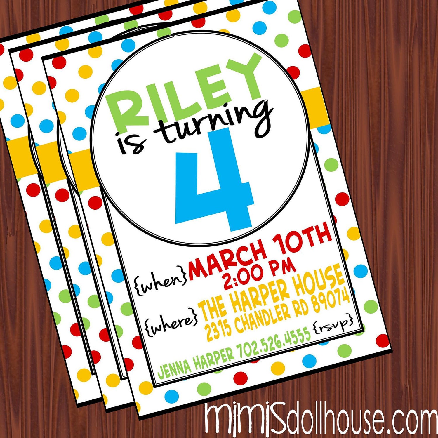 Polka-dot Birthday Invitations- Multi-colored Dots Birthday Invitation JPEG/PDF