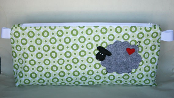 Bah Bah Black Mr Sheep on Green Circles  Large wedge bag