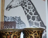 Hint of Africa Glass Tea Light Leopard Print Candle Holders/ Set of 2