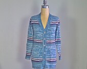 1970s space dye stripe cardigan in red white and blue