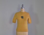 1950s mustard yellow school girl sweater / 50s sweater with rose