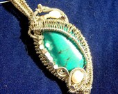 Turquoise and Pearls Pendant Woven in Sterling Silver