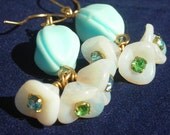Powder Blue Vintage Melon Bead and Trumpet Flower Earrings