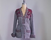 70s grey ethnic wrap cardigan / 1970s boho tribal print sweater