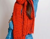 Long Scarf with Tassels in Red Apple Tree