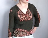 Cowl Tee size Medium in new hand printed dark olive tencel wool blend