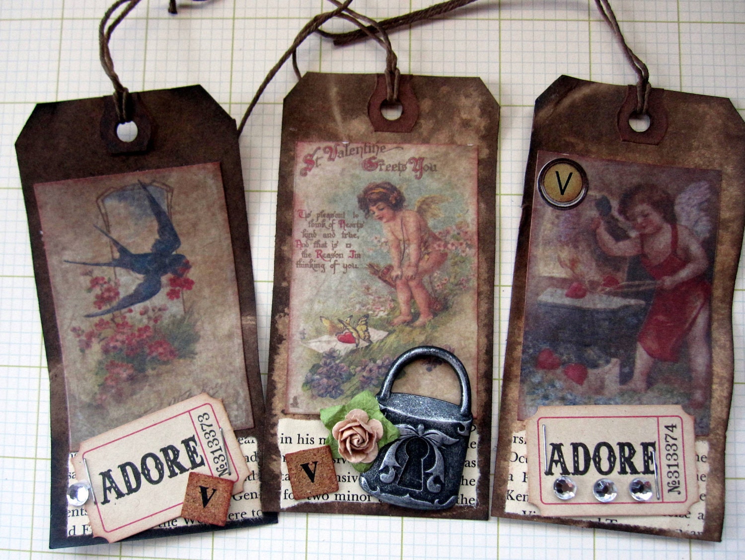 Valentine Tags, Primitive Valentine Tags, Gifts, Decoration, cssteam, ofg team