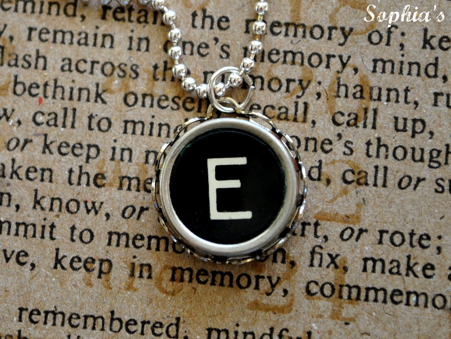 Vintage Typewriter Key Necklace - Letter E -  Black