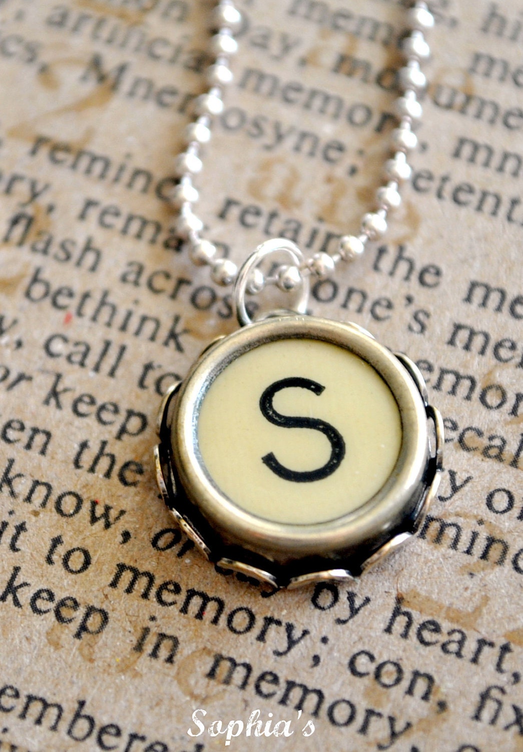 Vintage Typewriter Key Necklace - Letter S - Ivory
