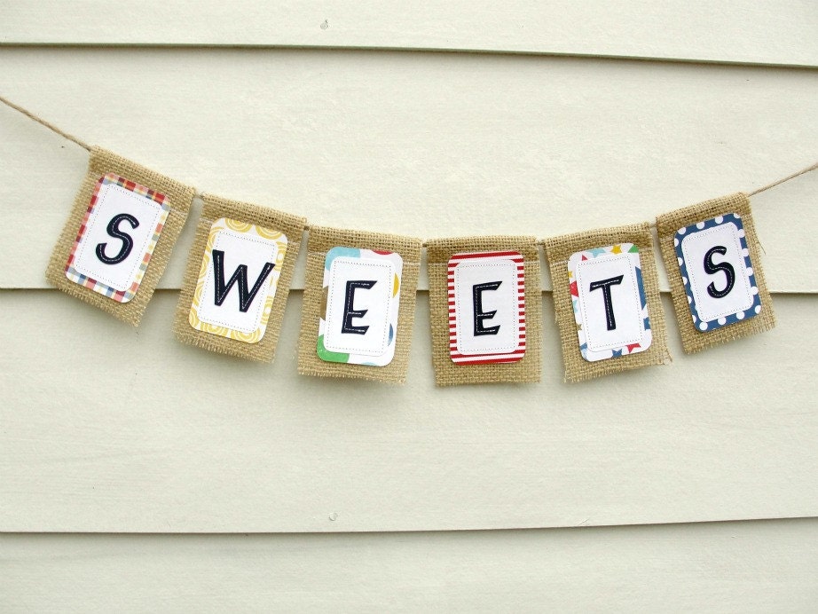 Mini Burlap SWEETS Banner, Custom Colors Available