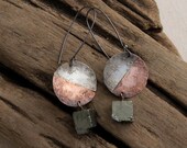Two Tone Disc Earrings with Pyrite Cubes