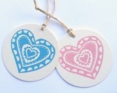 sweethearts linocut letterpress tags pk of 6