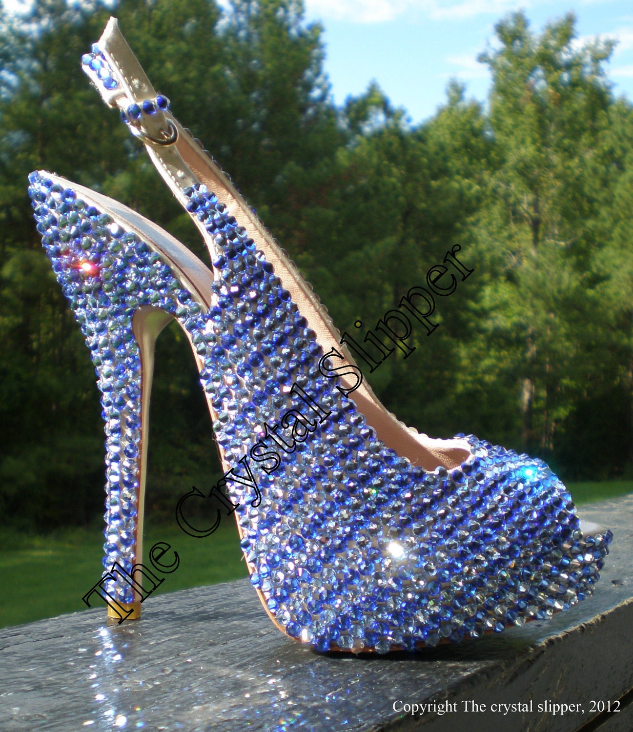 Blue Swarovski Crystal Bridal shoes, hand embellished....The Blue Diamond - TheCrystalSlipper