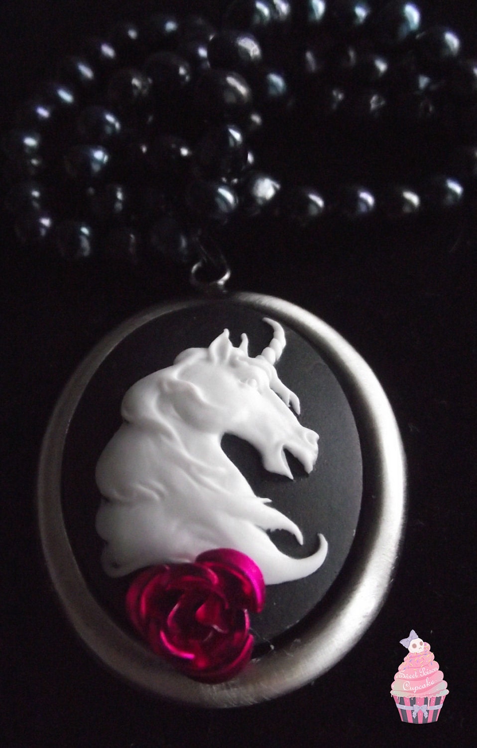 Elegant Unicorn Cameo Necklace with Real Pearls