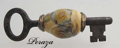 Painted Roses "Vintage Skeleton Key" - Handmade Lampwork Focal Bead - SRA OOAK