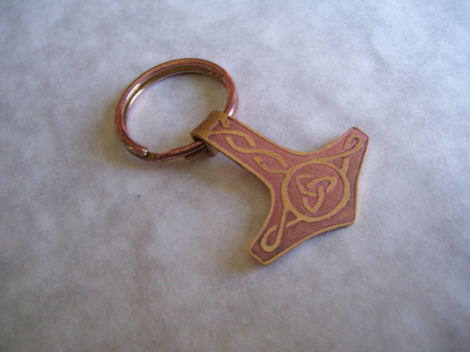 Thor's Hammer etched brass keychain