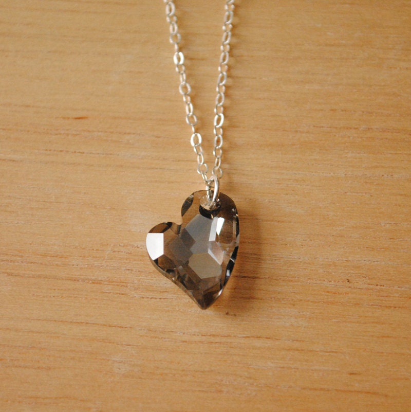 Delicate Heart - Sterling Silver and Swarovski Crystal Necklace in Silver Grey