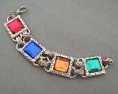 Vintage Multi Color Mirror Glass Chunky Bracelet