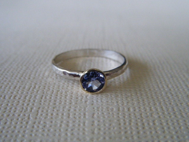 Tanzanite Silver and 10kt Gold Ring Size 5 1/2