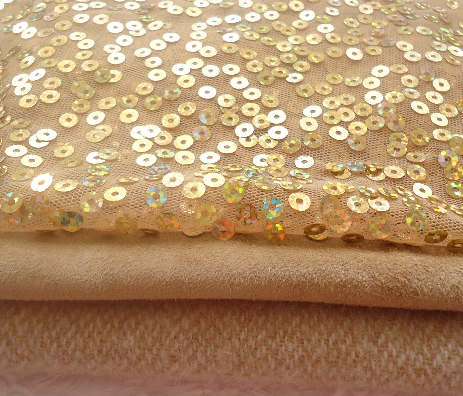 Suede, wool and embellished fabrics - camel mix - 3 pieces
