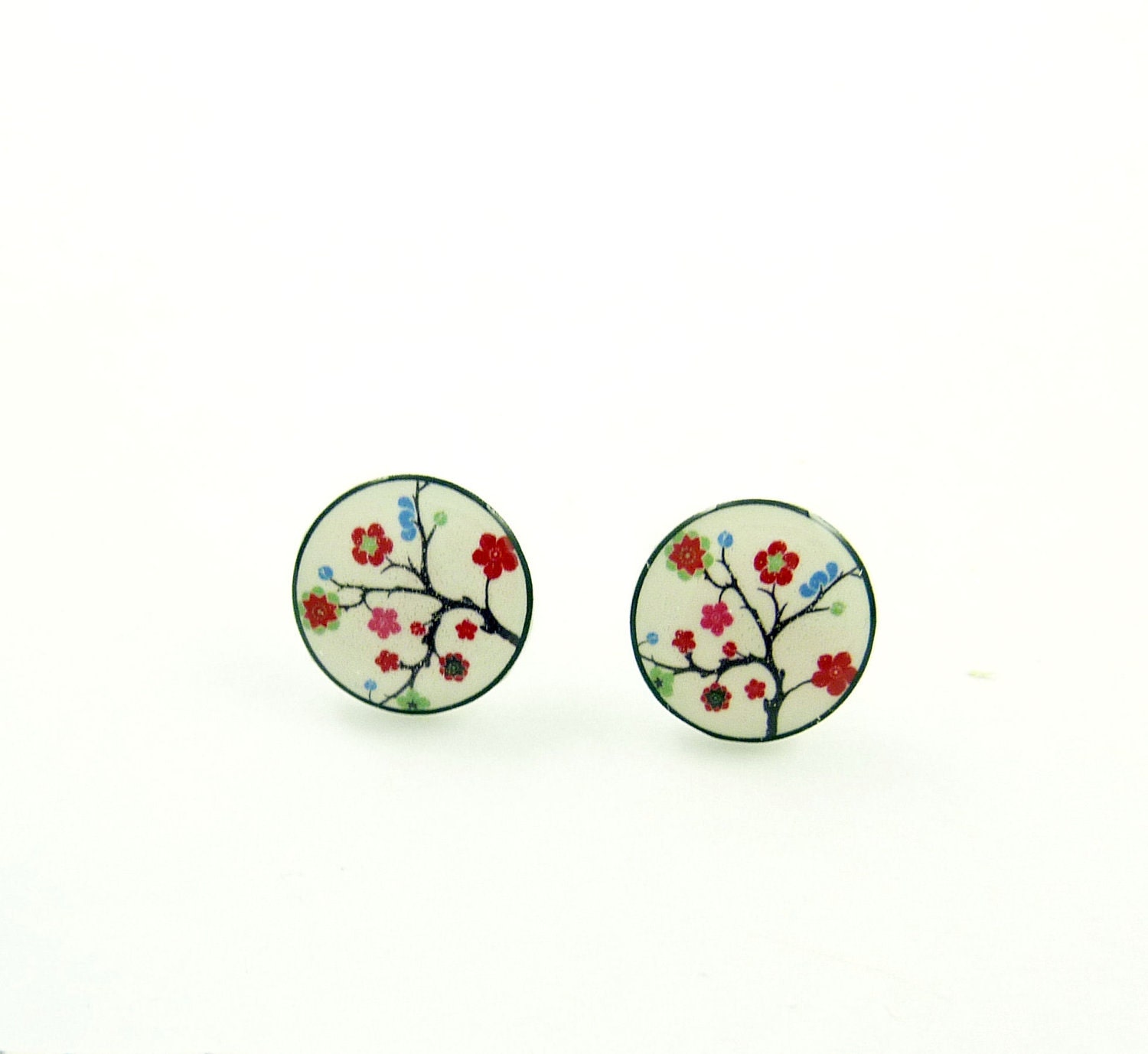 Cherry Blossom Earrings.  Resin Earrings.   Pink Cherry Blossom Resin Post Earrings.