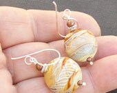 lampwork glass earrings cream white golden butterscotch beads-  alabaster