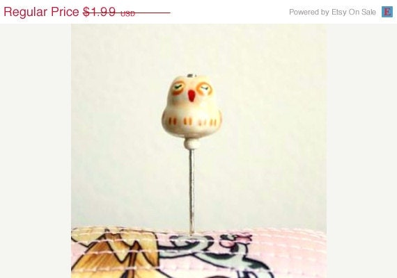 PURPLE Sleeping Owl -  Decorated Multi use Straight Pin, needle - For Pincushions, Coark Board and Wall