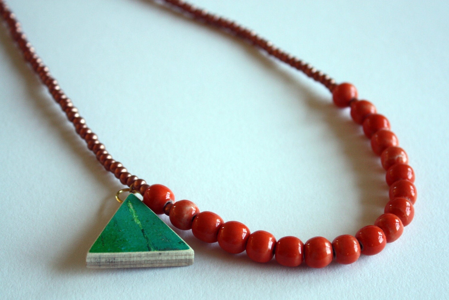 Recycled Skateboard  Necklace Triangle Cyclops Collection-Copper and Tangerine