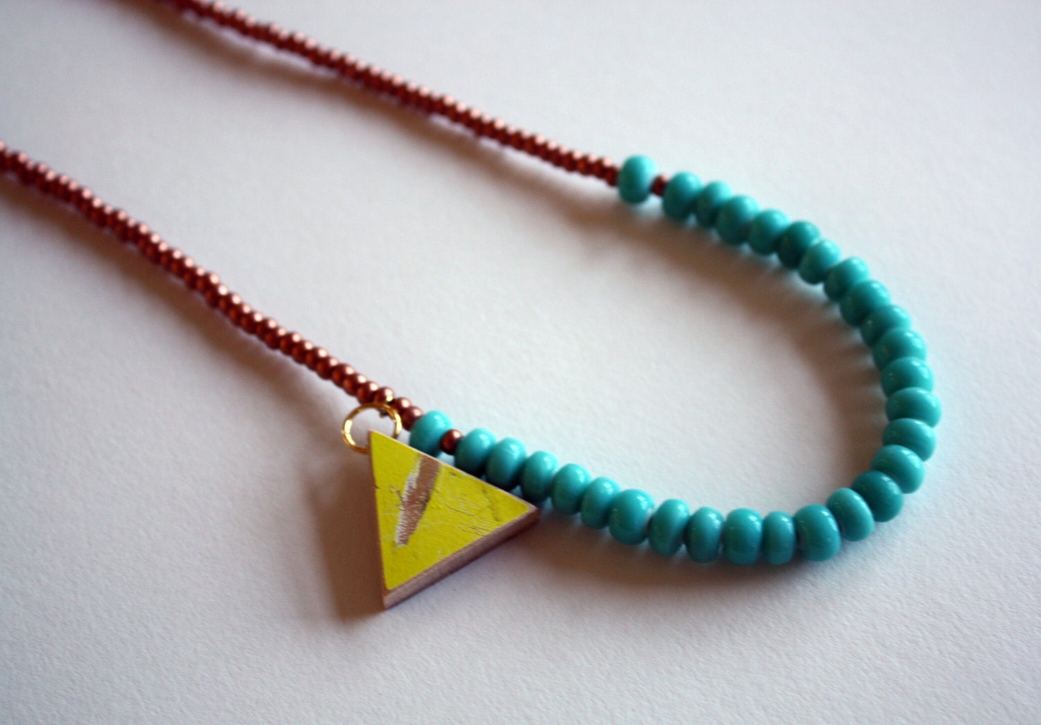 Recycled Skateboard  Necklace Triangle Cyclops Collection-Copper and Aqua