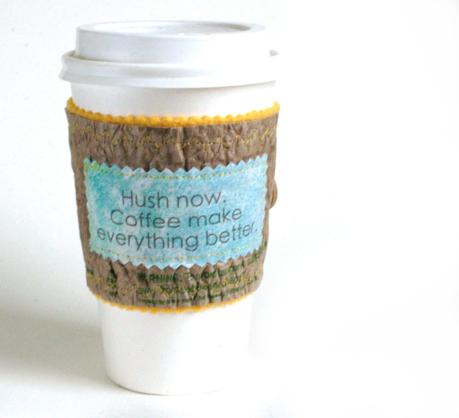 Hush Now Eco Coffee Sleeve or Cup Cozy made from Fused Plastic Bags