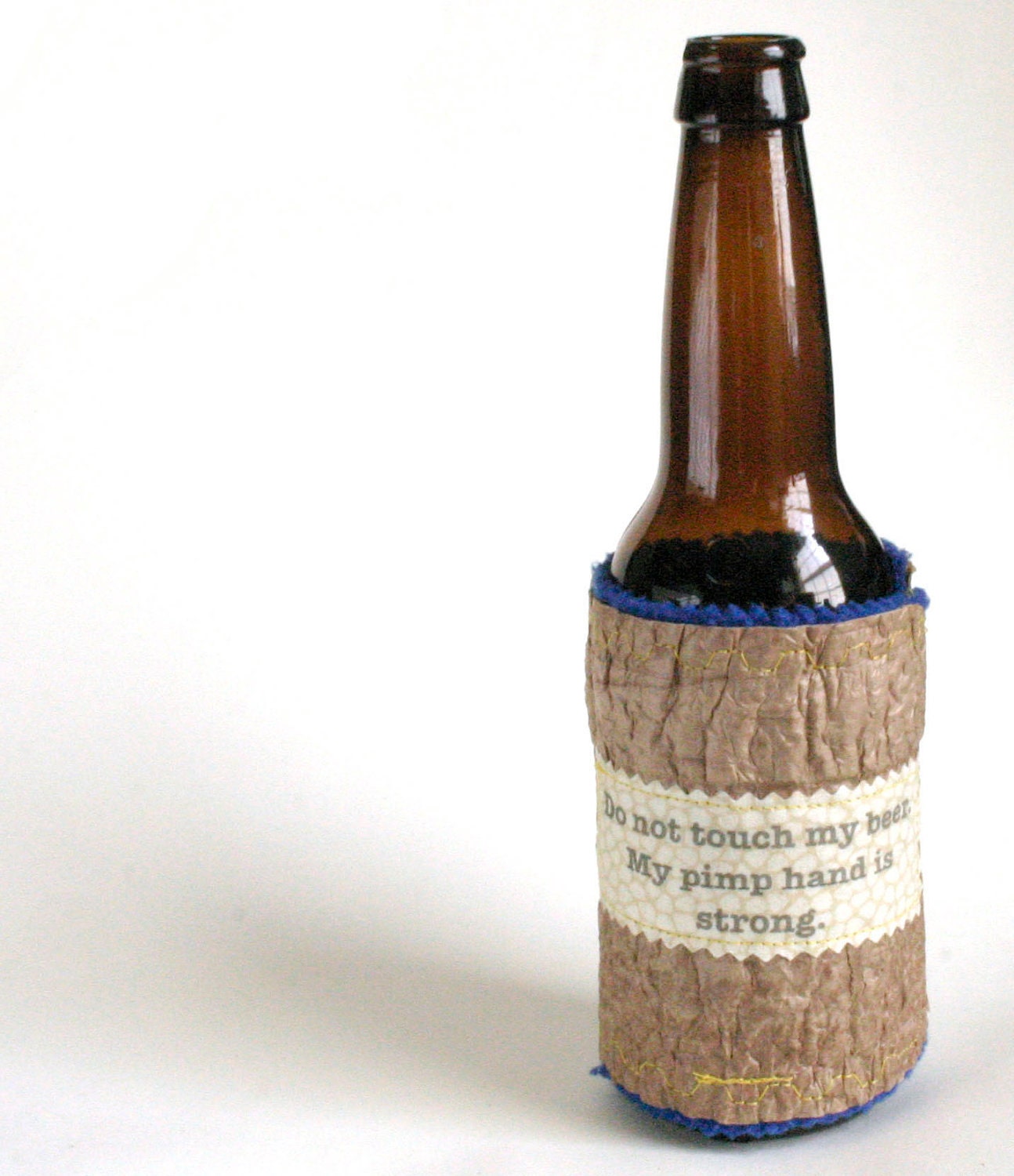 Pimp hand Bottle Coozy made from Recycled Plastic Bags