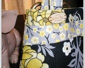 Floral Yellow Black and Grey Handbag, Avery A OOAK Boutique Bag, Purse, Small Tote