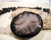ON SALE For the Love of a Black Flower          (Agate and Jade Necklace)