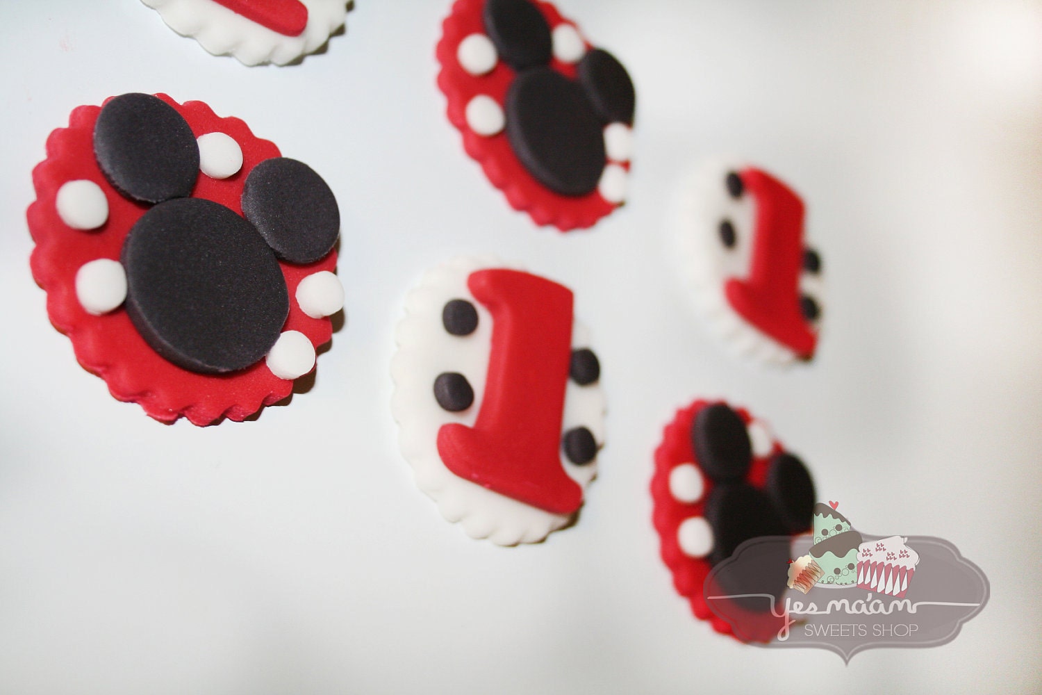 36 Mickey or Minnie & Age Fondant Cupcake Toppers