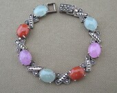 Multi Color Gemstone Bracelet Vintage Signed  Sterling