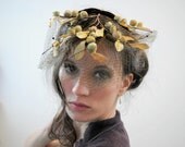 Vintage 1940s Hat Headpiece Autumn Berries Brown Velvet