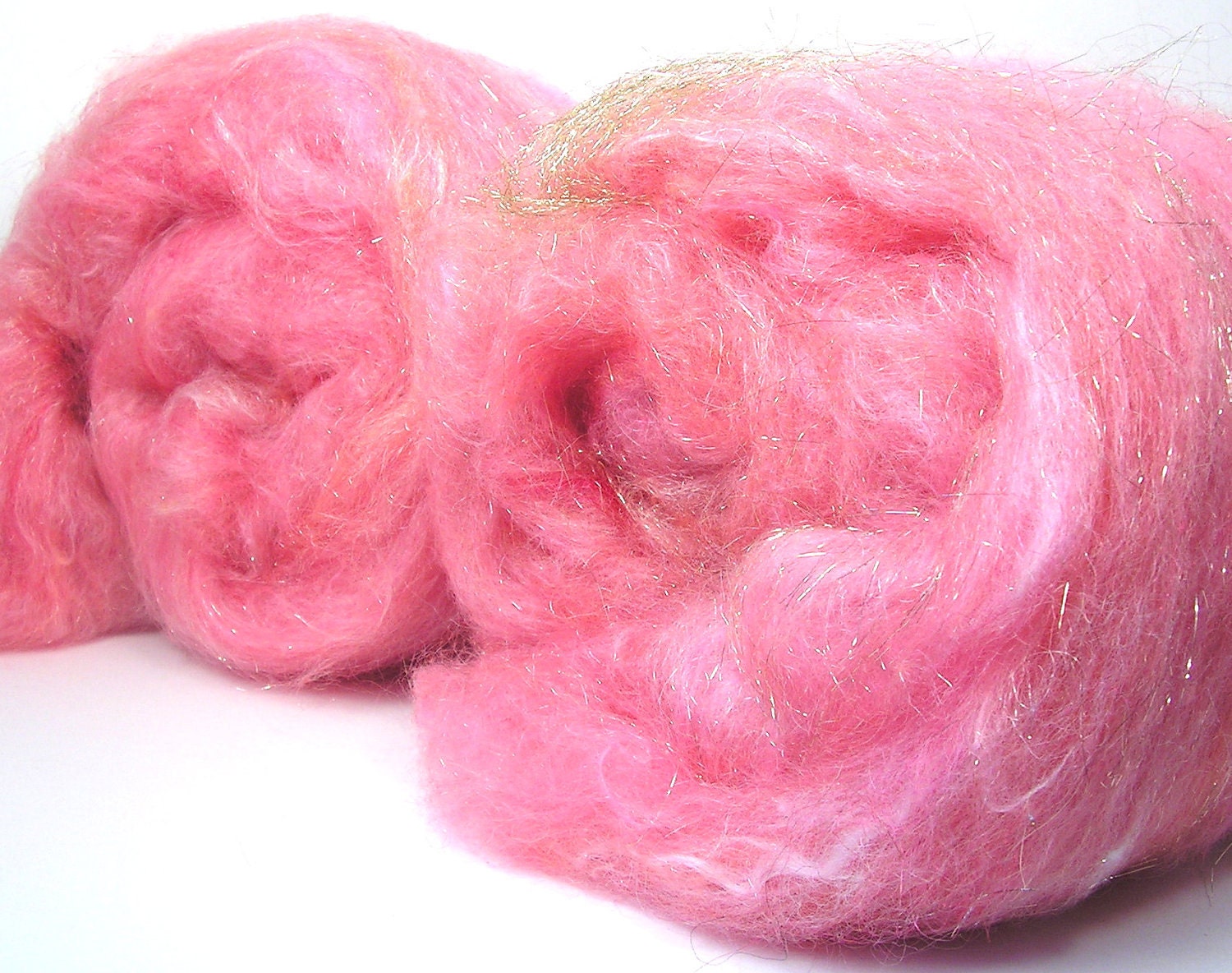 Super Sparkle Sock Batts EARLY MORNING RAIN 5.5 oz  Two Batts Pink,  Peach, Gold Local Merino, Milk Fiber, Firestar, Nylon, Angelina