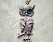 Awesome Large Owl Pendant Necklace with Aqua Eyes