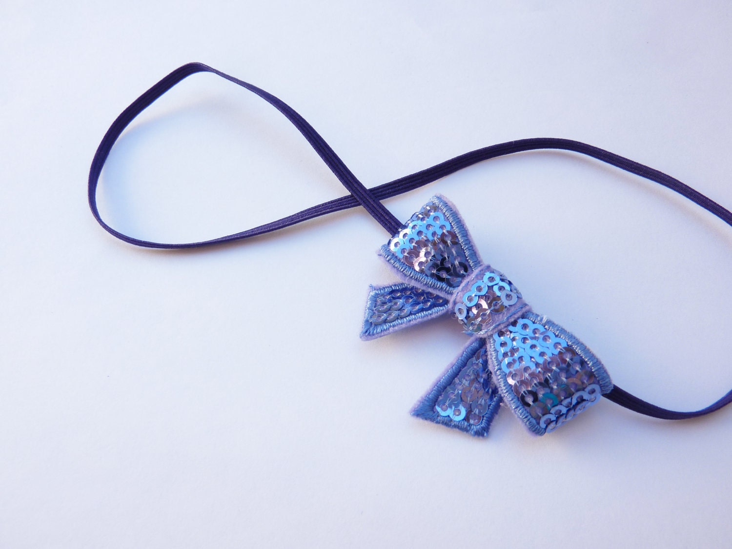 VERY FUN Purple/Periwinkle Sequin Bow on Matching Headband Infants, Babies or Adults